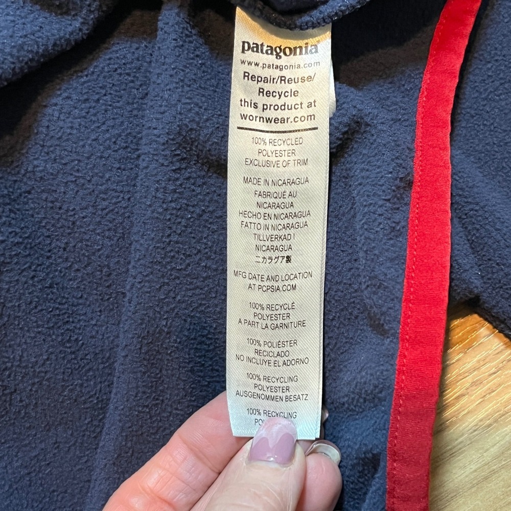 Patagonia Micro D Snap-T Fleece Mens Medium Navy Blue Red Trim Pullover Jacket - Picture 10 of 11